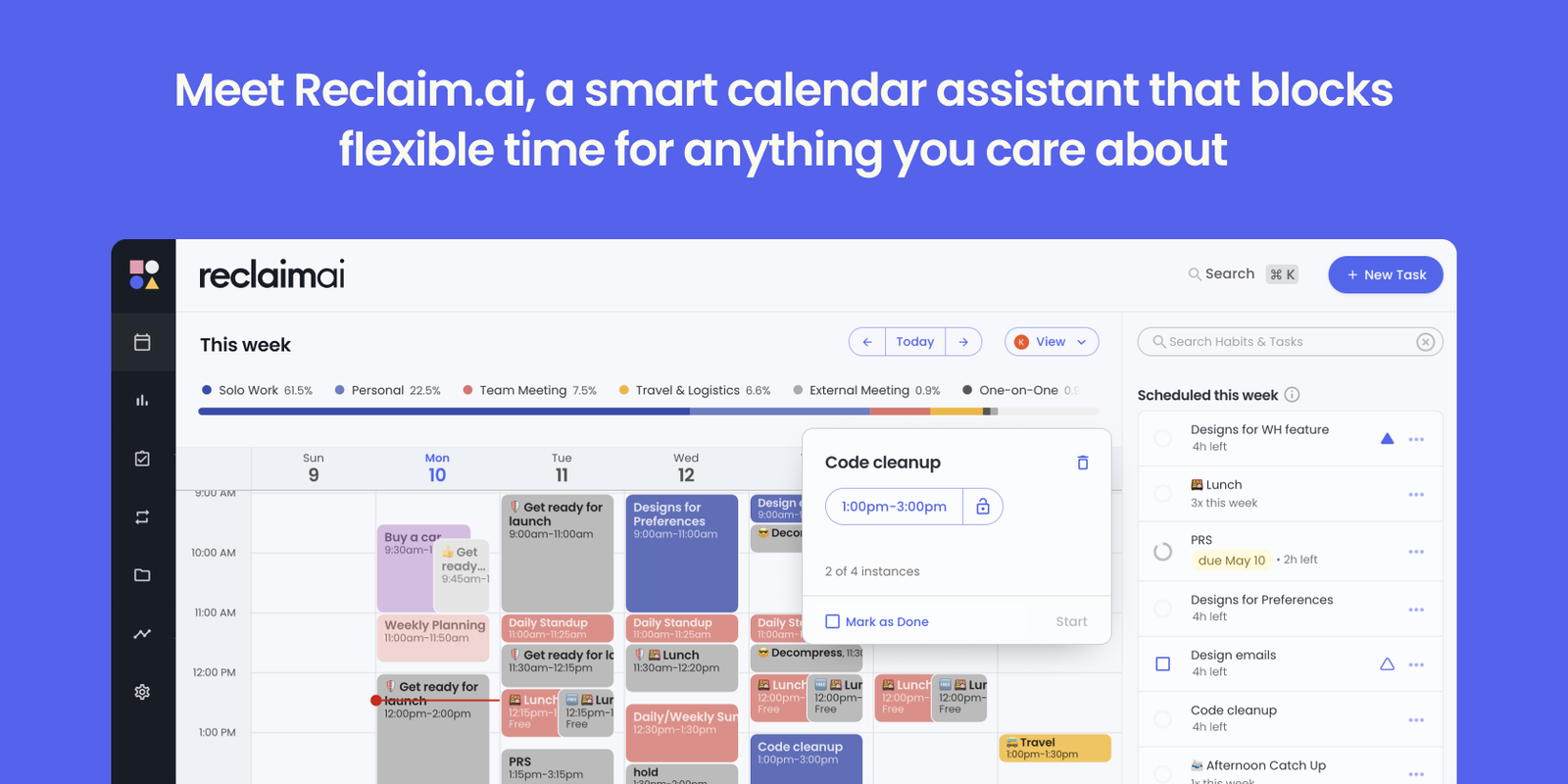 Reclaim.ai Dashboard Interface