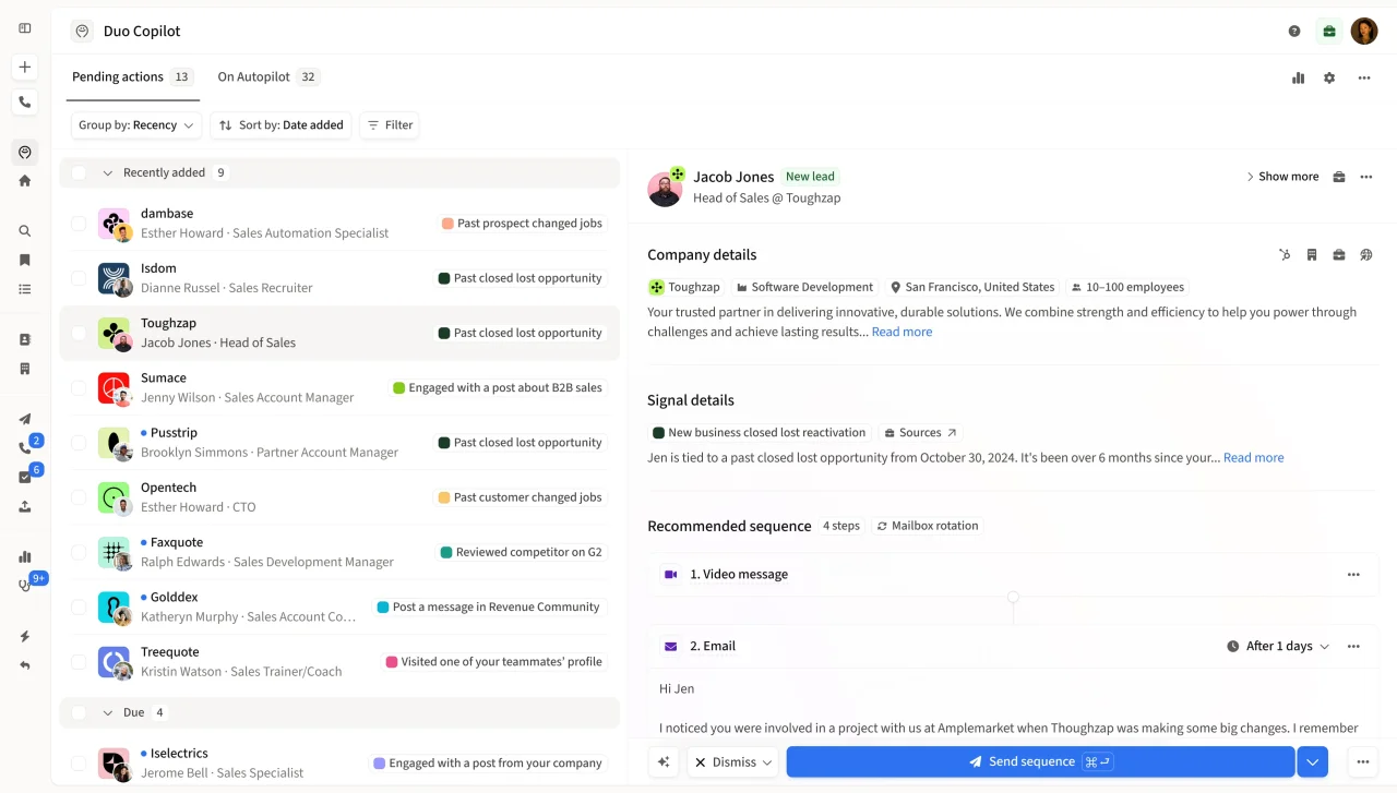 Amplemarket Dashboard Interface