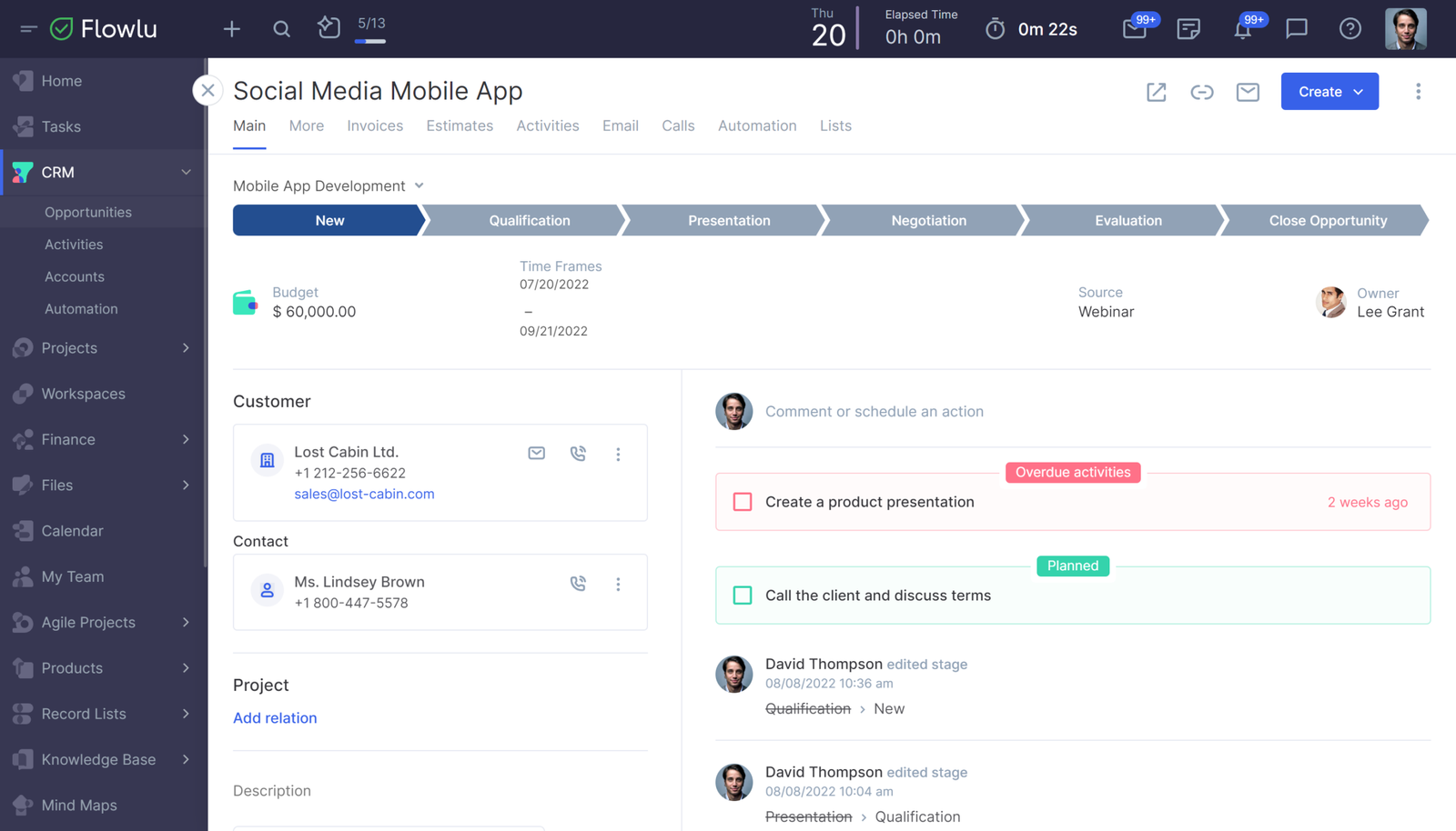 Flowlu Dashboard Interface