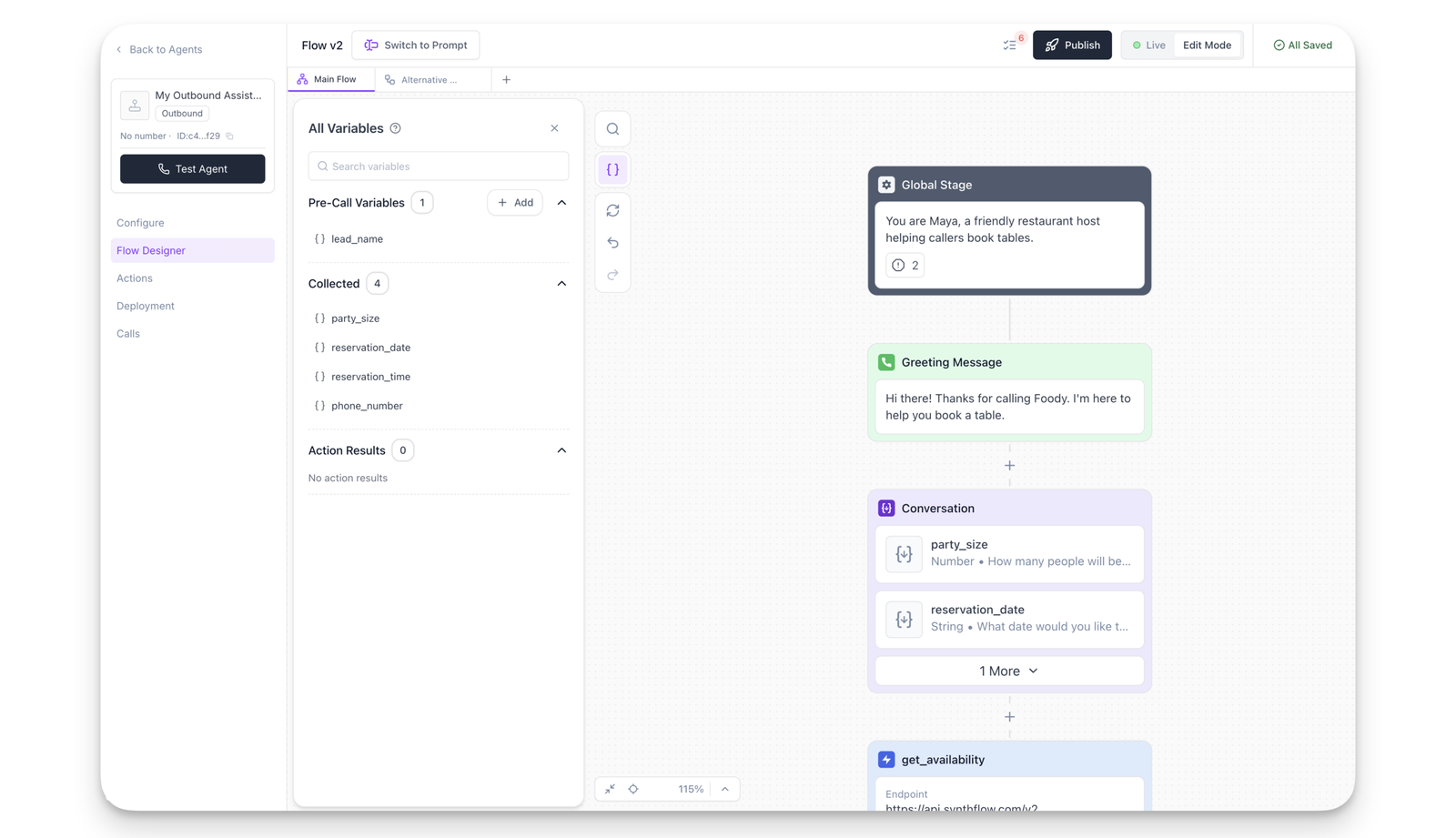 Synthflow AI Builder Interface