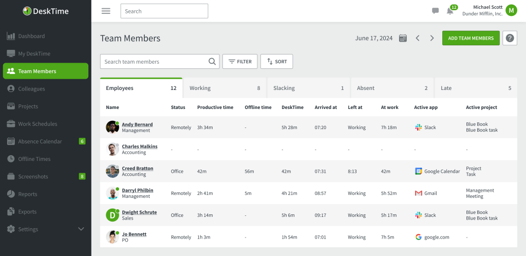 DeskTime Dashboard Interface