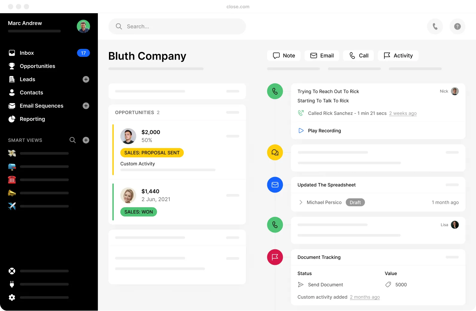 Close CRM Interface