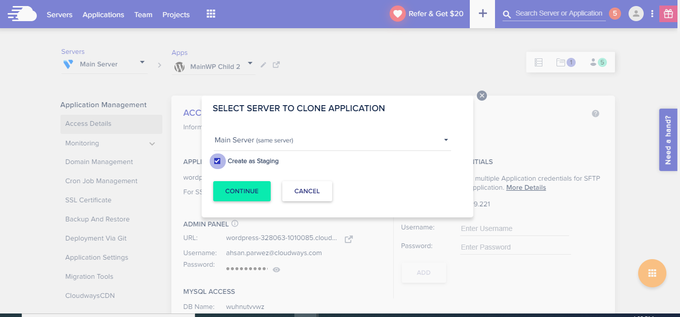 Cloudways Staging UI