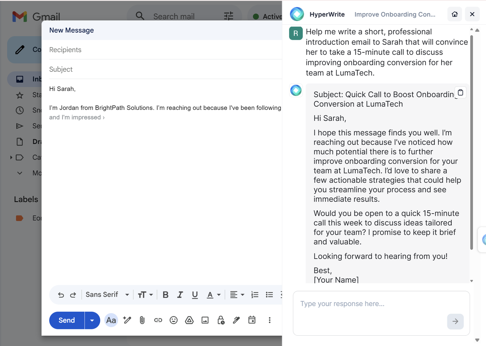 HyperWrite TypeAhead Interface