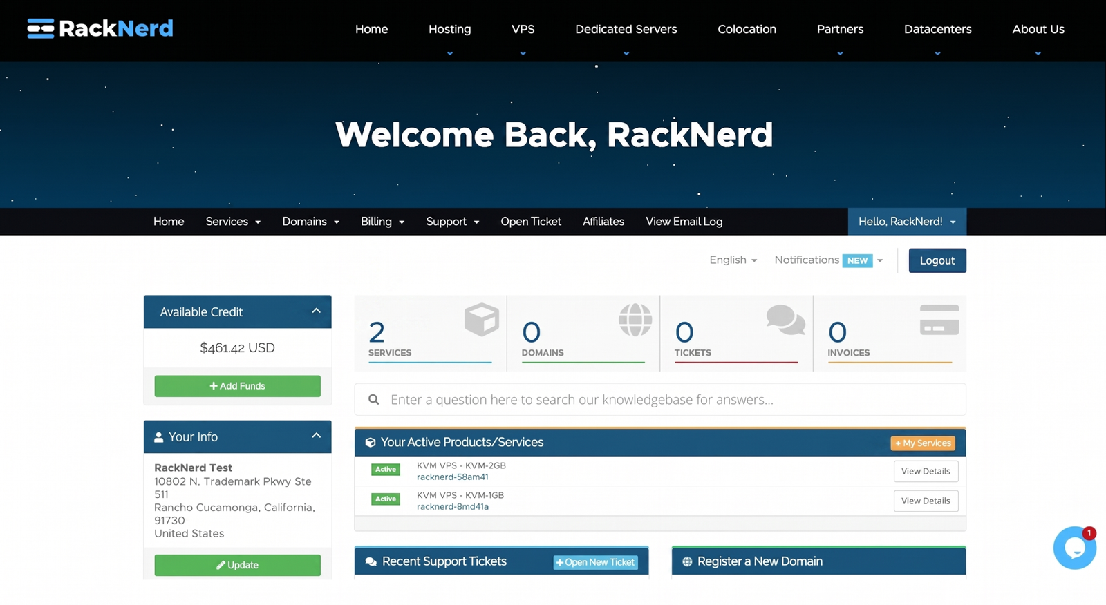 RackNerd Control Panel
