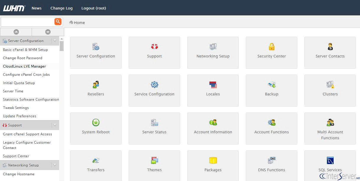 InterServer hosting control panel and VPS management dashboard